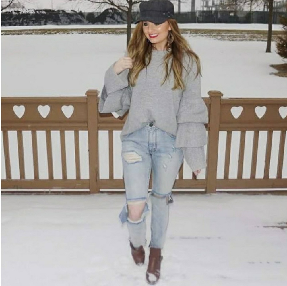 Ruffled sleeve sweater